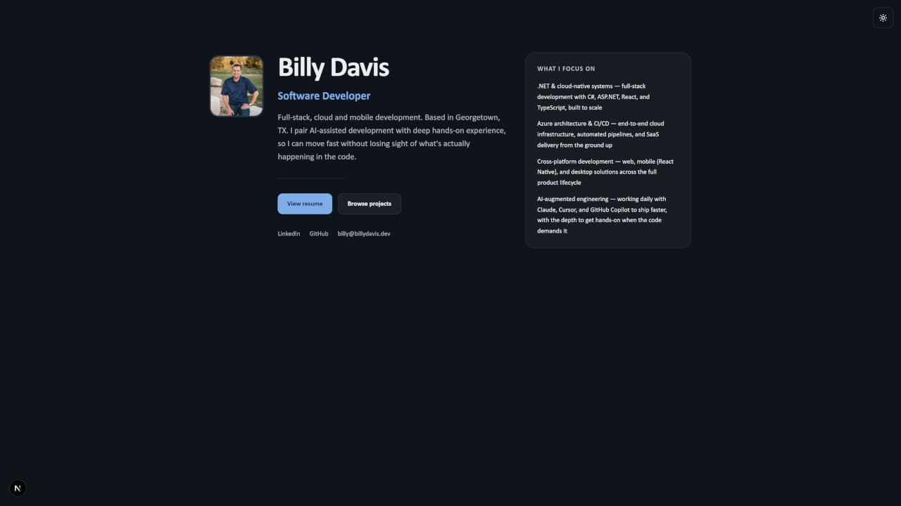 billydavis.dev home page screenshot