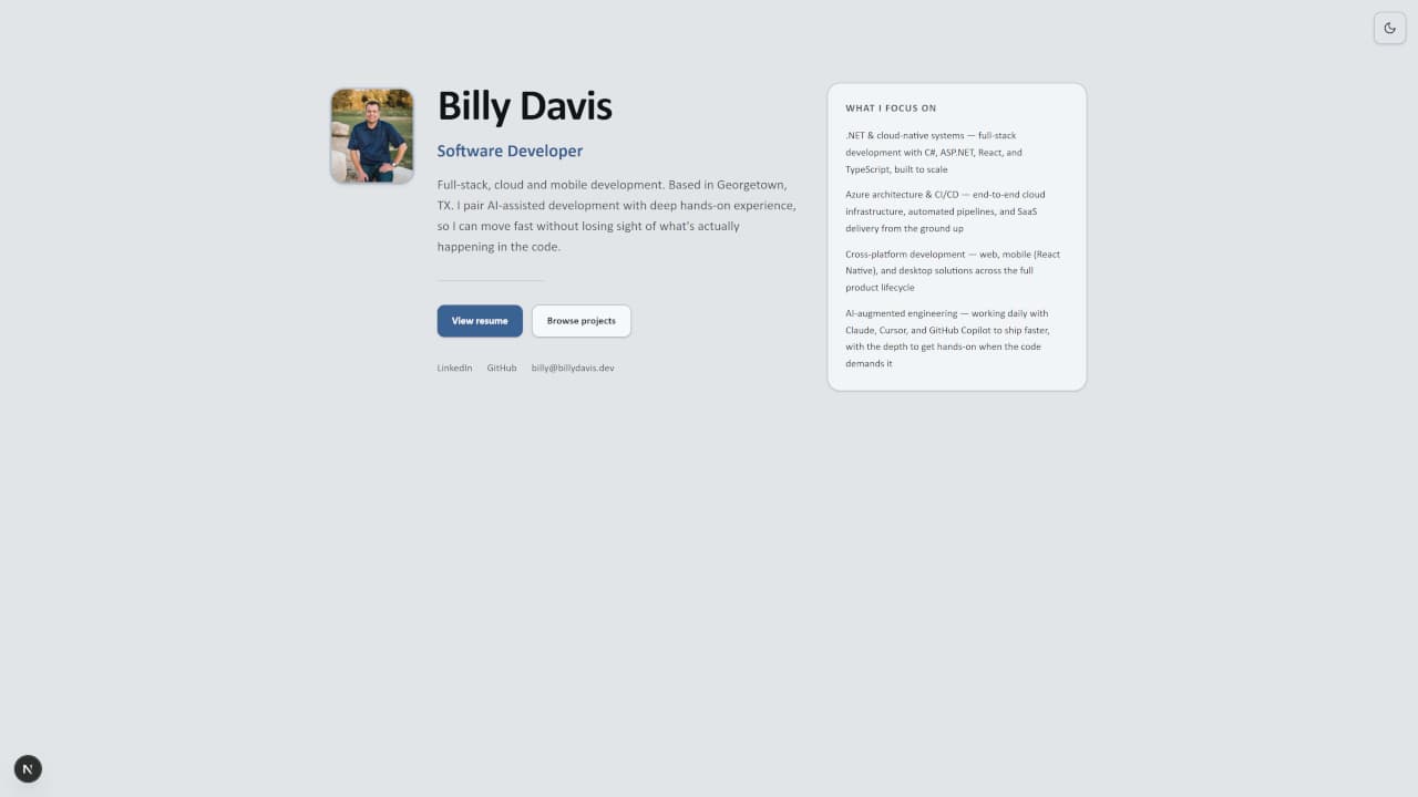 billydavis.dev projects page screenshot