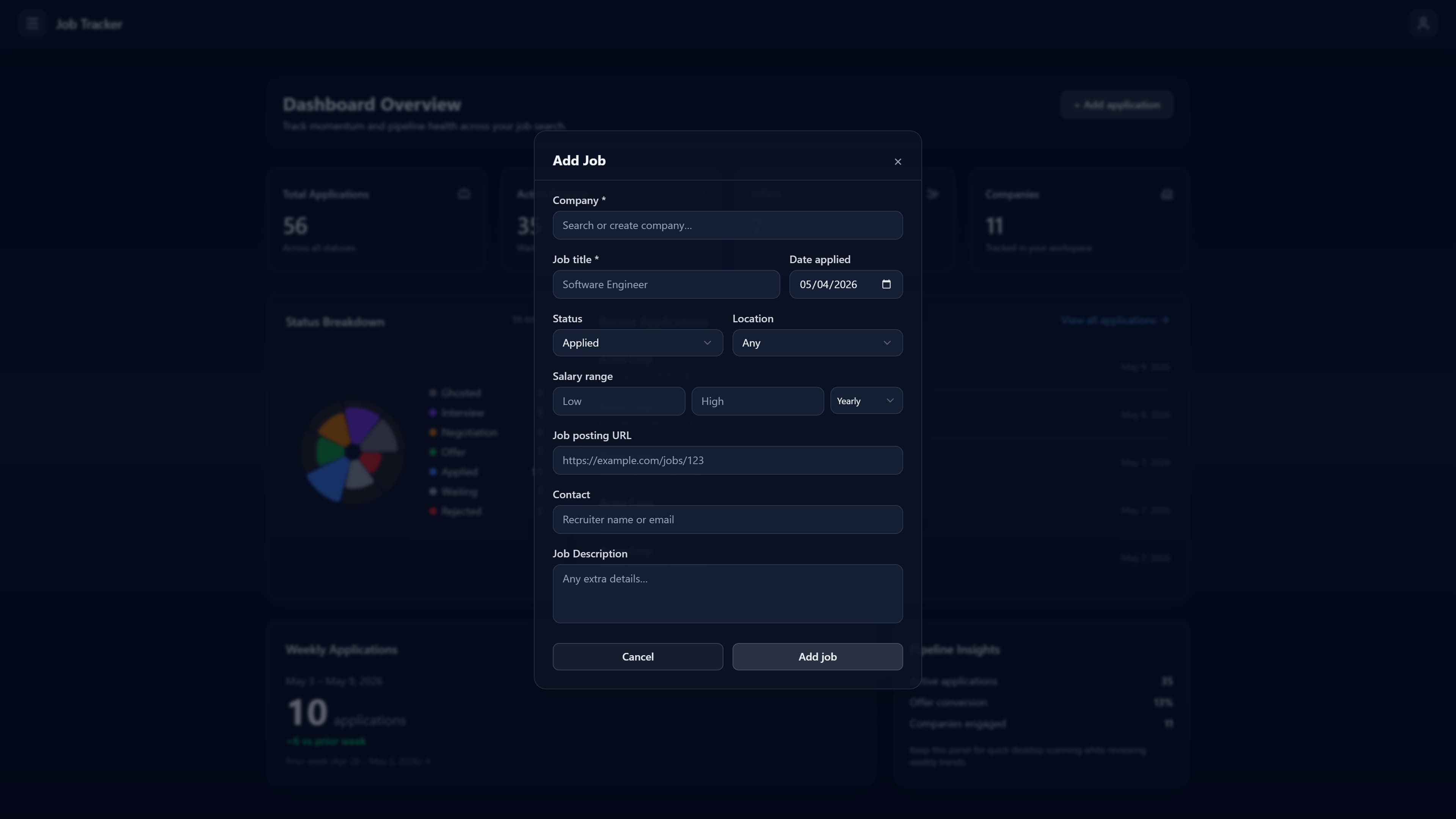 Job-Tracker board or jobs list screenshot